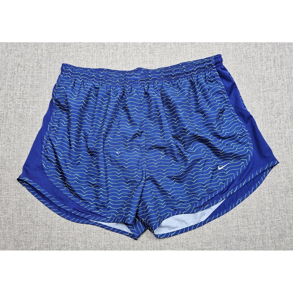 Nike Dri-FIT Running Shorts Womens XL Blue Wave Print 4 Inseam Lined Athletic